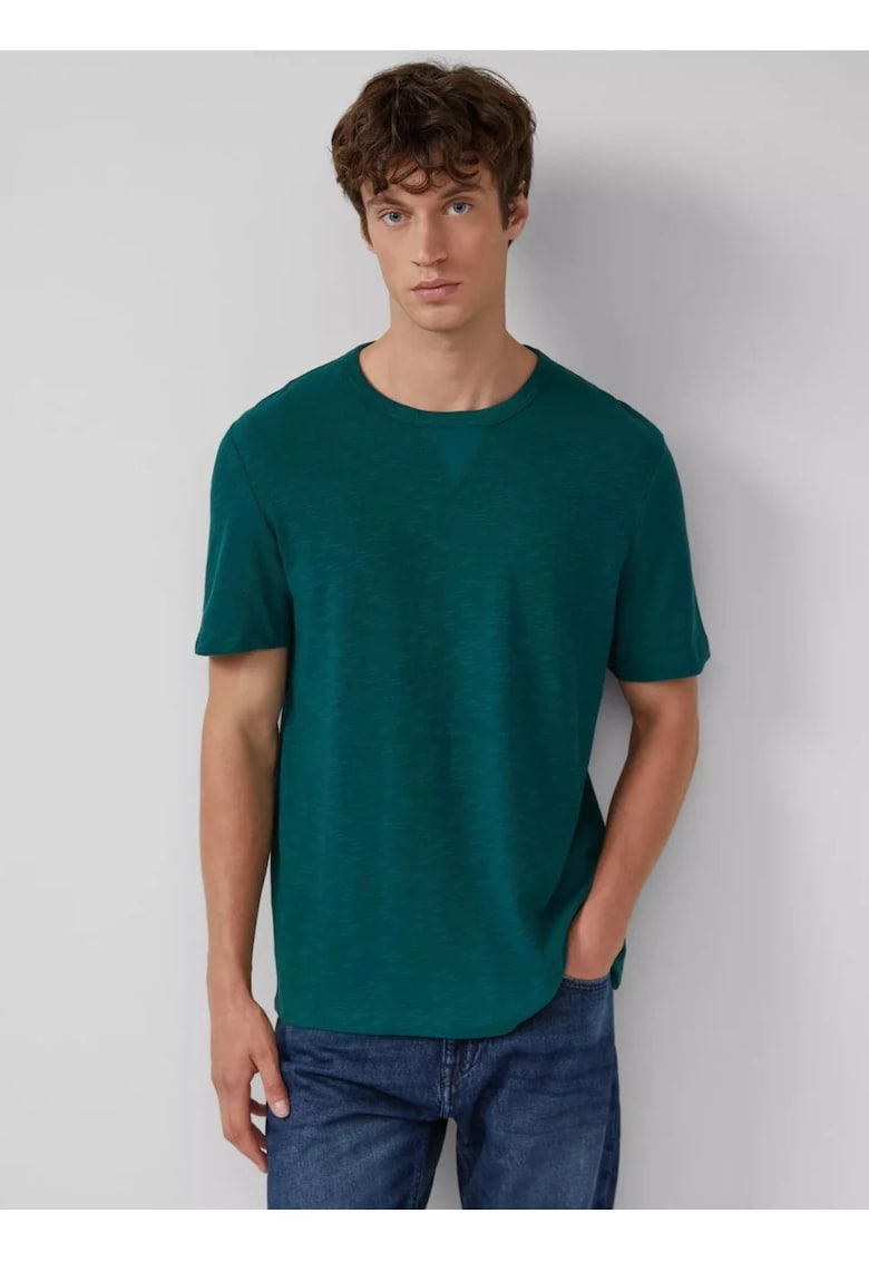 Tricou din bumbac cu decolteu la baza gatului - Verde inchis