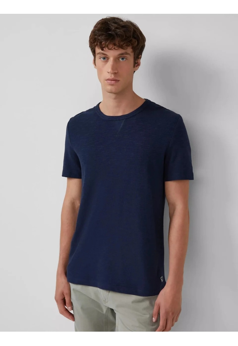 Tricou din bumbac cu decolteu la baza gatului - Bleumarin inchis