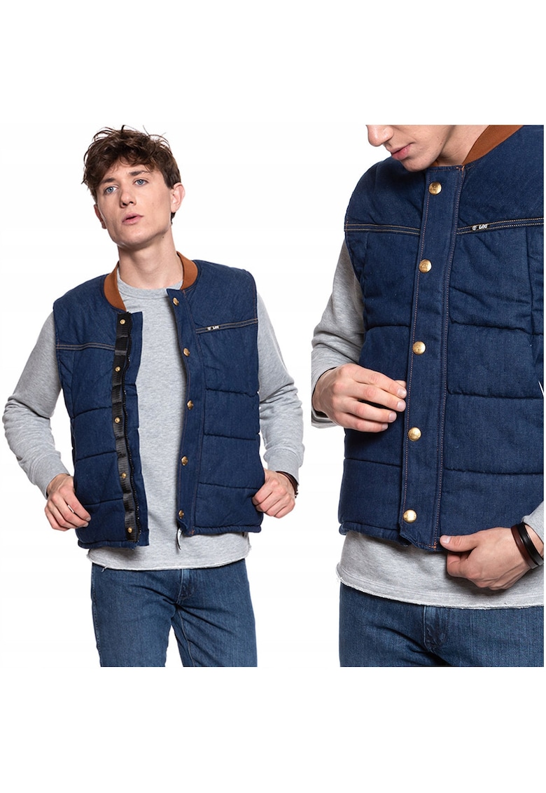 Vesta Fara Maneci - Vesta Infasurata - Croiala Normala - Inchidere: Capse - Compozitie Material: 100% Bumbac - Numar De Buzunare: 3 - Albastru Vesta Fara Maneci - Vesta Infasurata - Croiala Normala - Inchidere: Capse - Compozitie Material: 100% Bumbac - Numar De Buzunare: 3 - Albastru