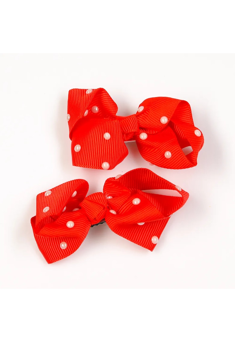 Set 2 agrafe rosii cu perle acrilice albe -  Paris