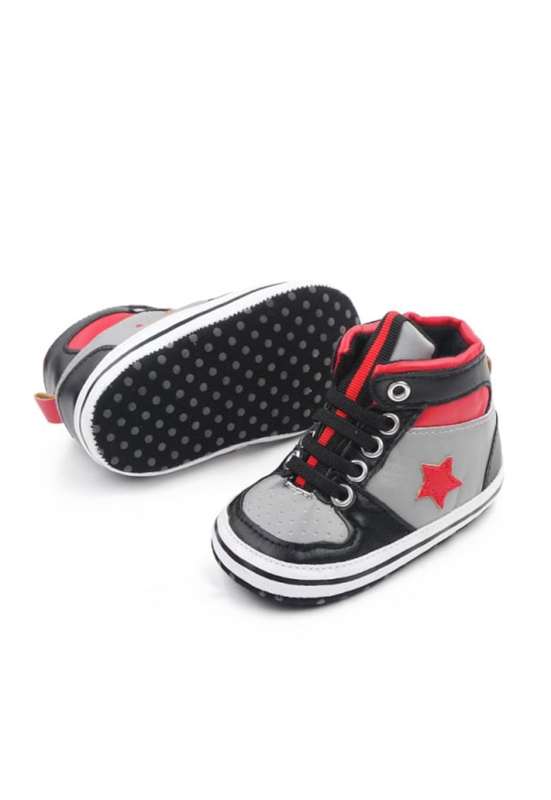 Pantofi sport inalti Model AL 19563 cu steluta rosie - Pentru bebelusi - Piele ecologica - Baieti - Multicolor