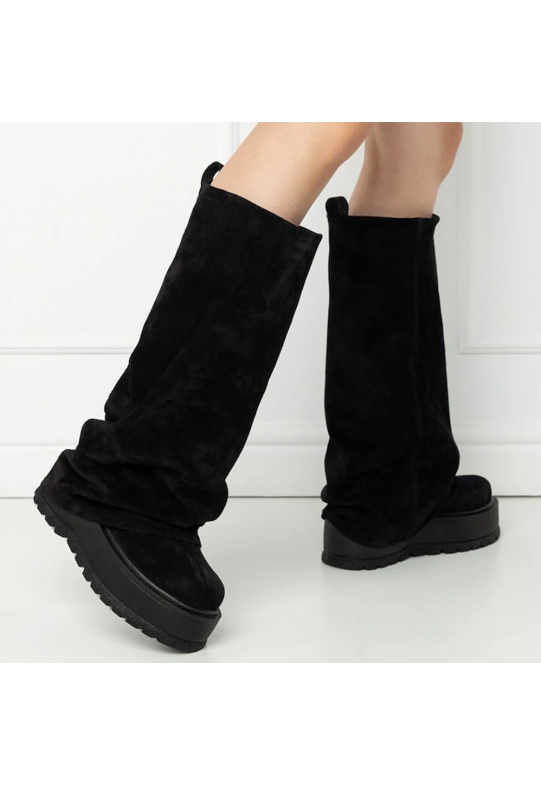Ghete slip-on  - Slouchy Long - Velur Black - marimea Ghete slip-on  - Slouchy Long - Velur Black - marimea