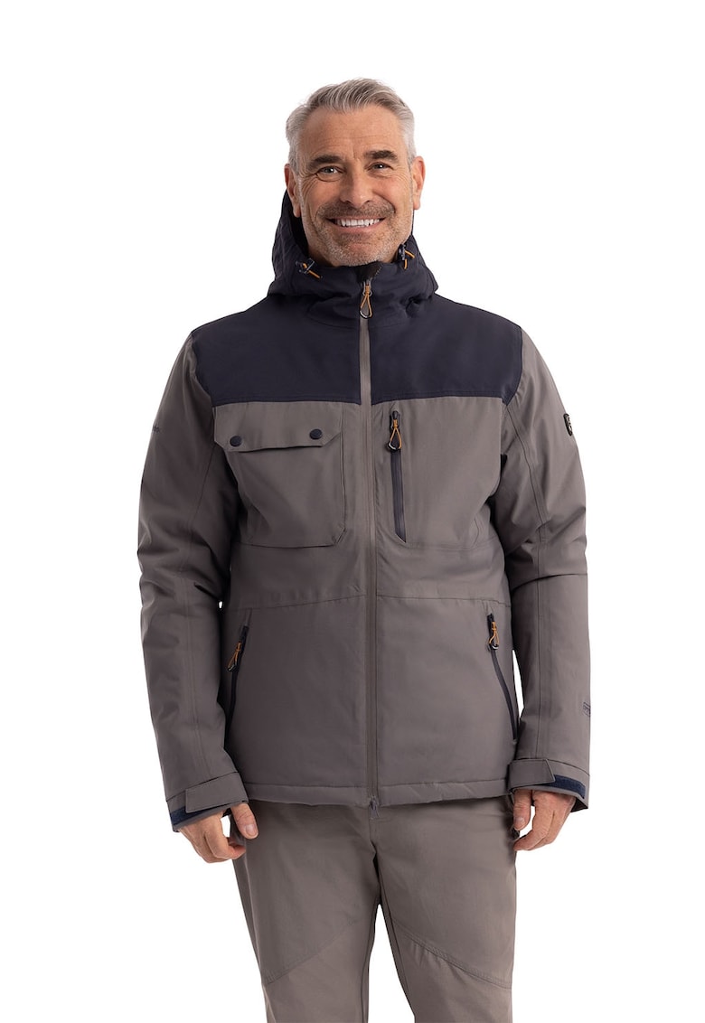 Geaca cu fermoar si segment contrastant - Albastru ultramarin/Maro taupe