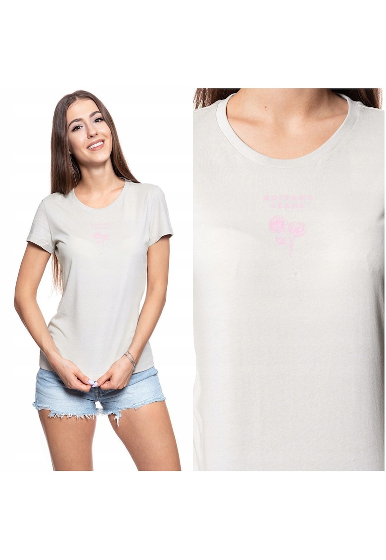 Tricou Dama - Alexia C Print - Marime S - Bumbac - Maneca Scurta - Slim Fit - Fara Buzunare - High-Quality - Bej