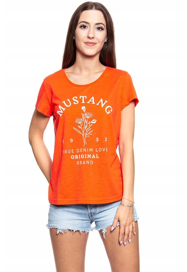 Tricou Dama - Alina C Print - Marime S - Bumbac - Maneca Scurta - Slim Fit - Fara Buzunare - High-Quality - Portocaliu