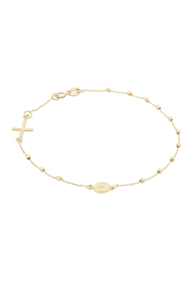 Bratara Rozariu din Aur Galben de 14K cu Lant Diamantat si Bile - Ajustabila - 1.27g