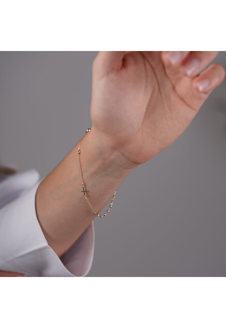 Bratara Rozariu din Aur Galben si Alb de 14K cu Lant Diamantat si Bile Diamantate - 1.42 g
