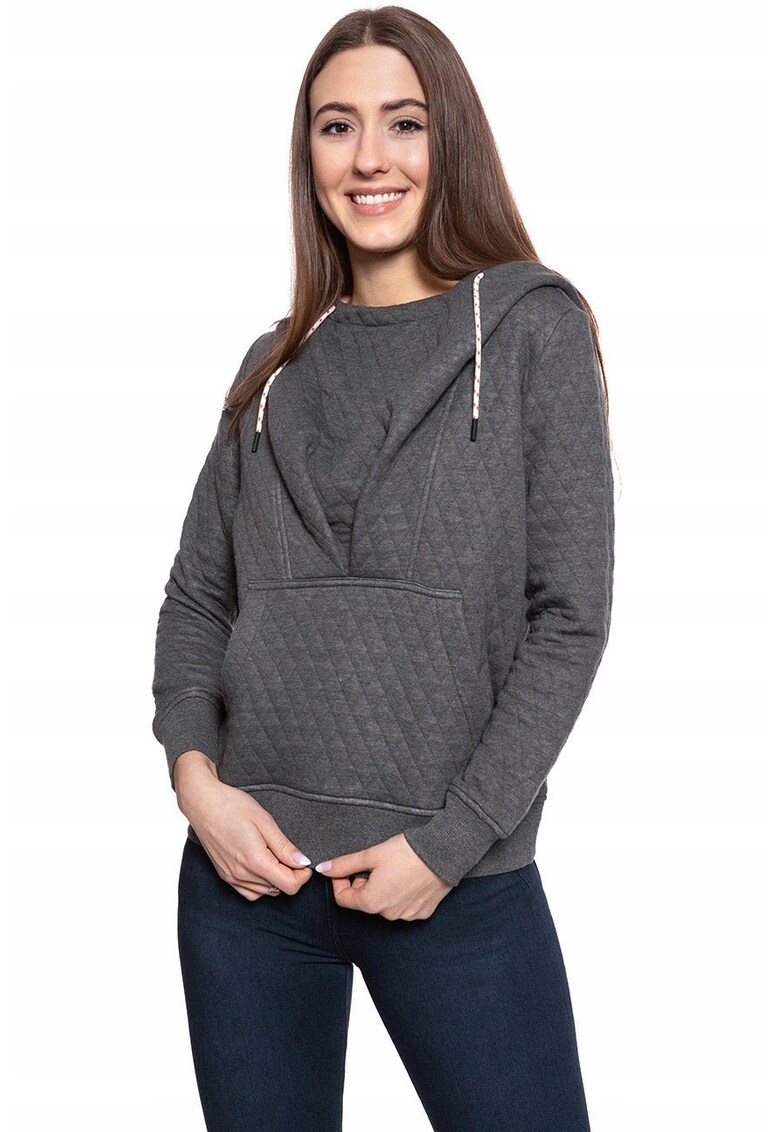 Hanorac Dama - Bella Waterfall - Marime S - Bumbac - Maneca Lunga - Regular Fit - Cu Gluga - High-Quality - Gri