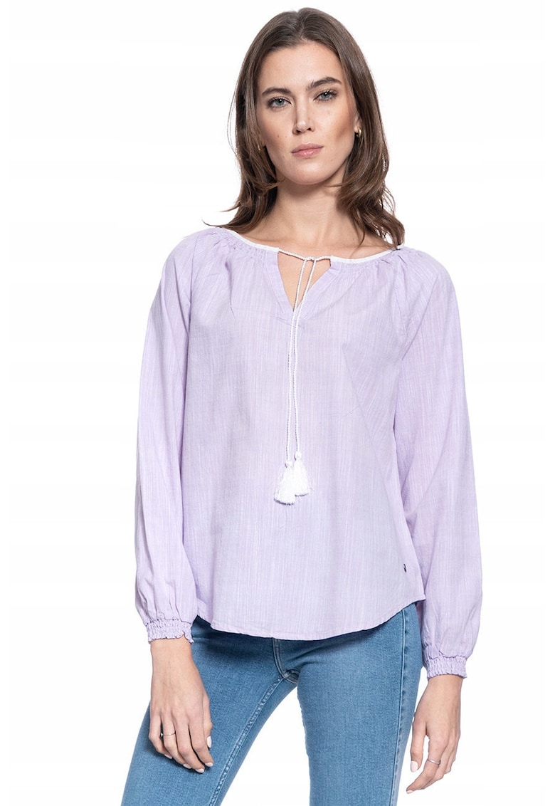 Bluza Dama - Edda V Chambray - Marime S - Bumbac - Maneca Lunga - Regular Fit - Cu Legare - High-Quality - Violet