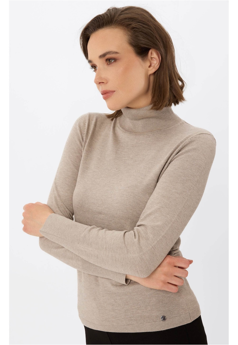 Pulover cu guler inalt S-Juli - dama - usor - bej melange