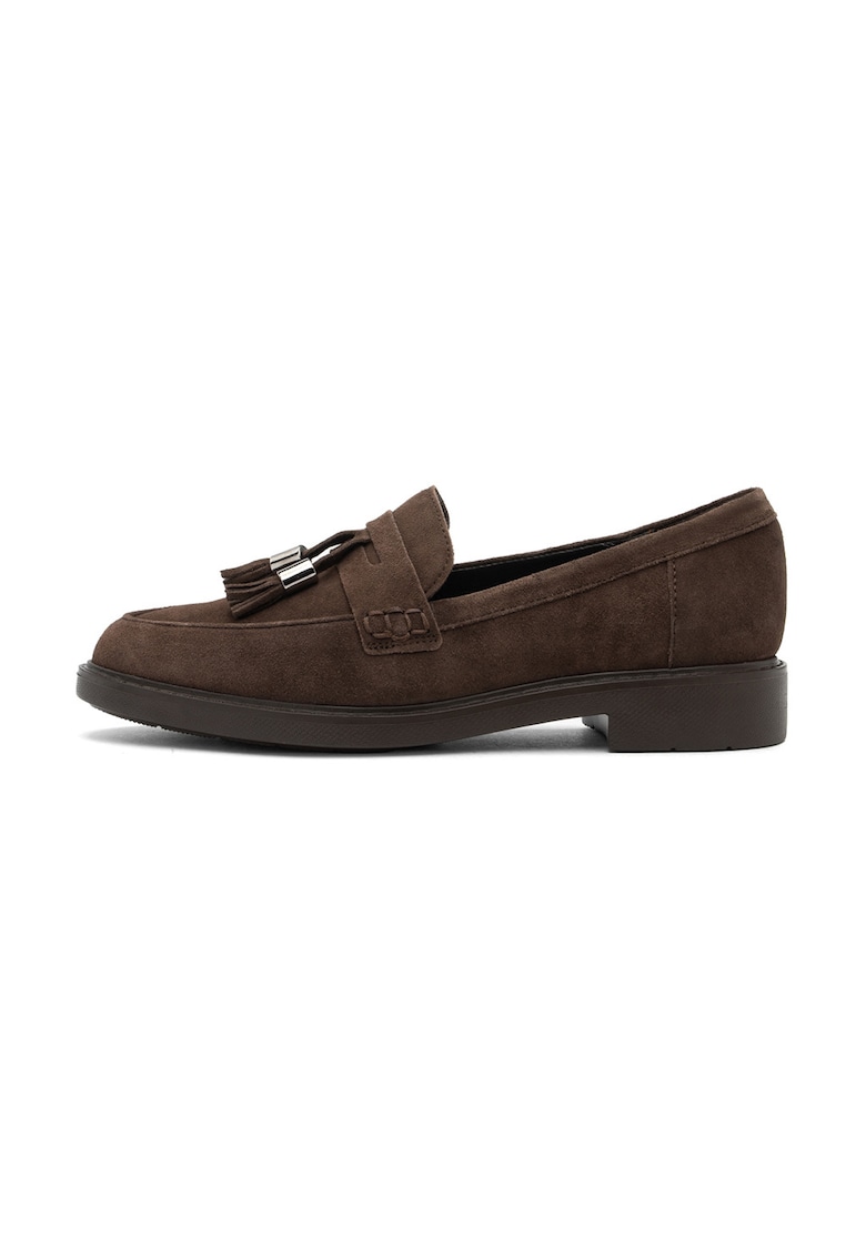 Pantofi loafer uni de piele intoarsa - Maro inchis