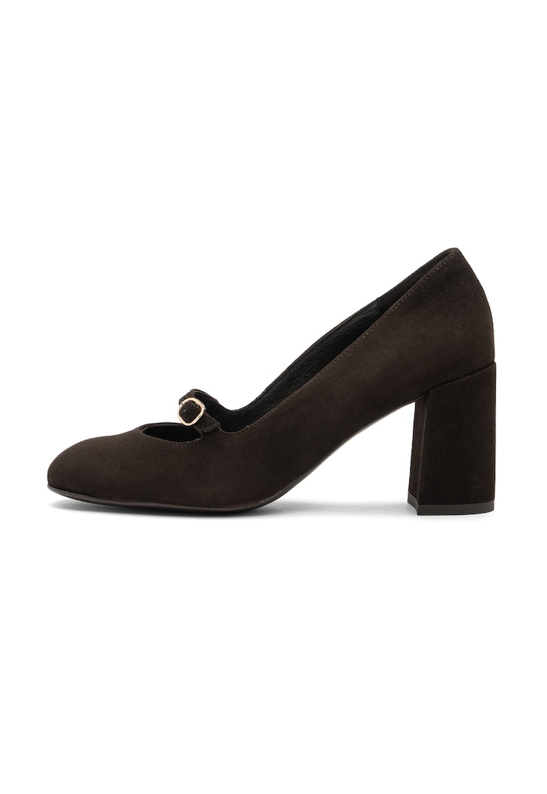 Pantofi Mary Jane de piele intoarsa cu catarama - Negru/Negru stins