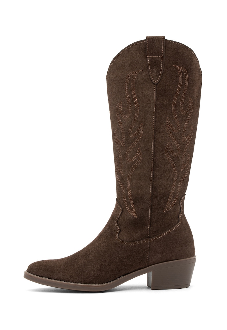 Cizme mid-calf cowboy din piele intoarsa Leyla