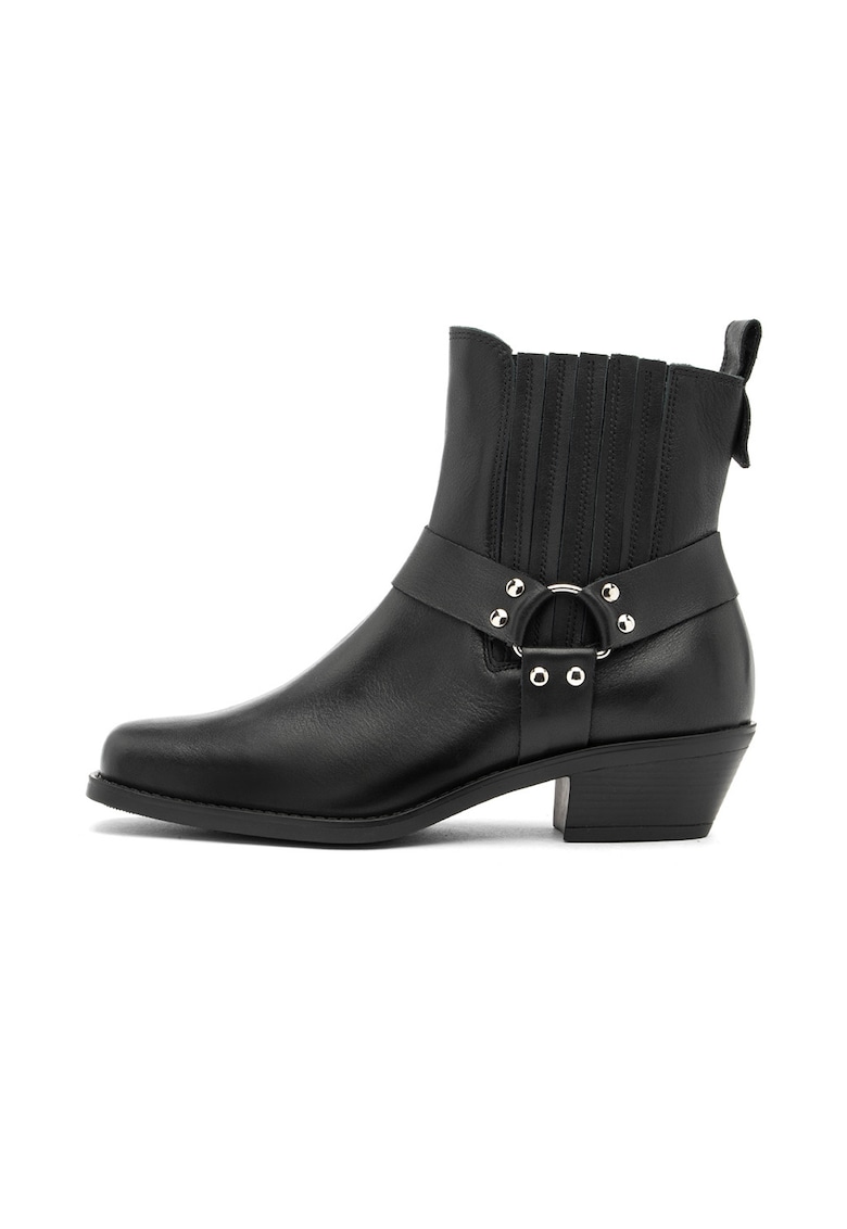 Botine pull-on din piele cu toc cubanez