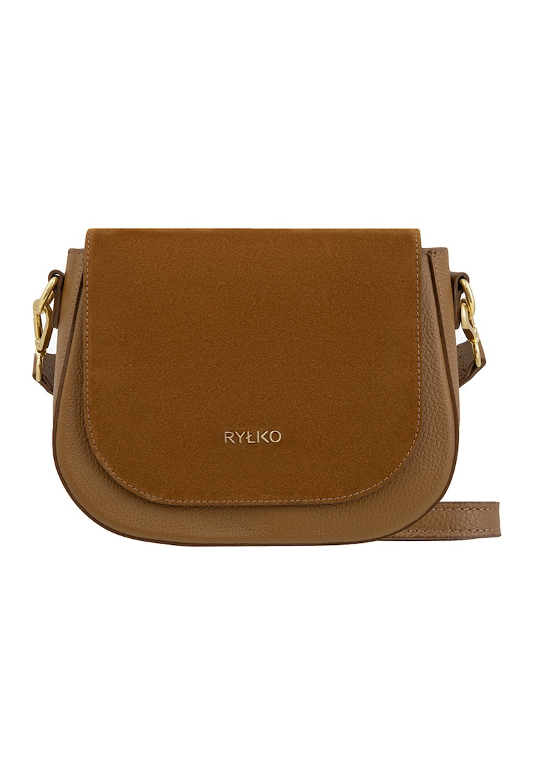 Geanta crossbody cu clapa din piele intoarsa