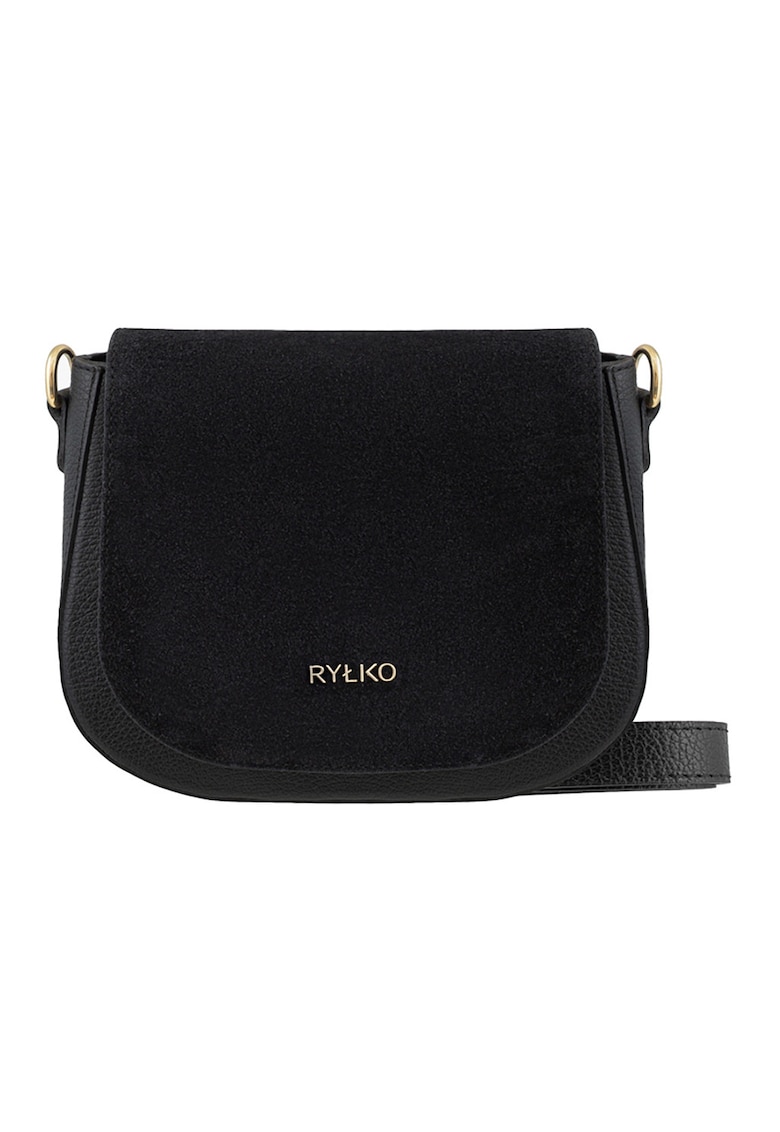 Geanta crossbody cu clapa din piele intoarsa