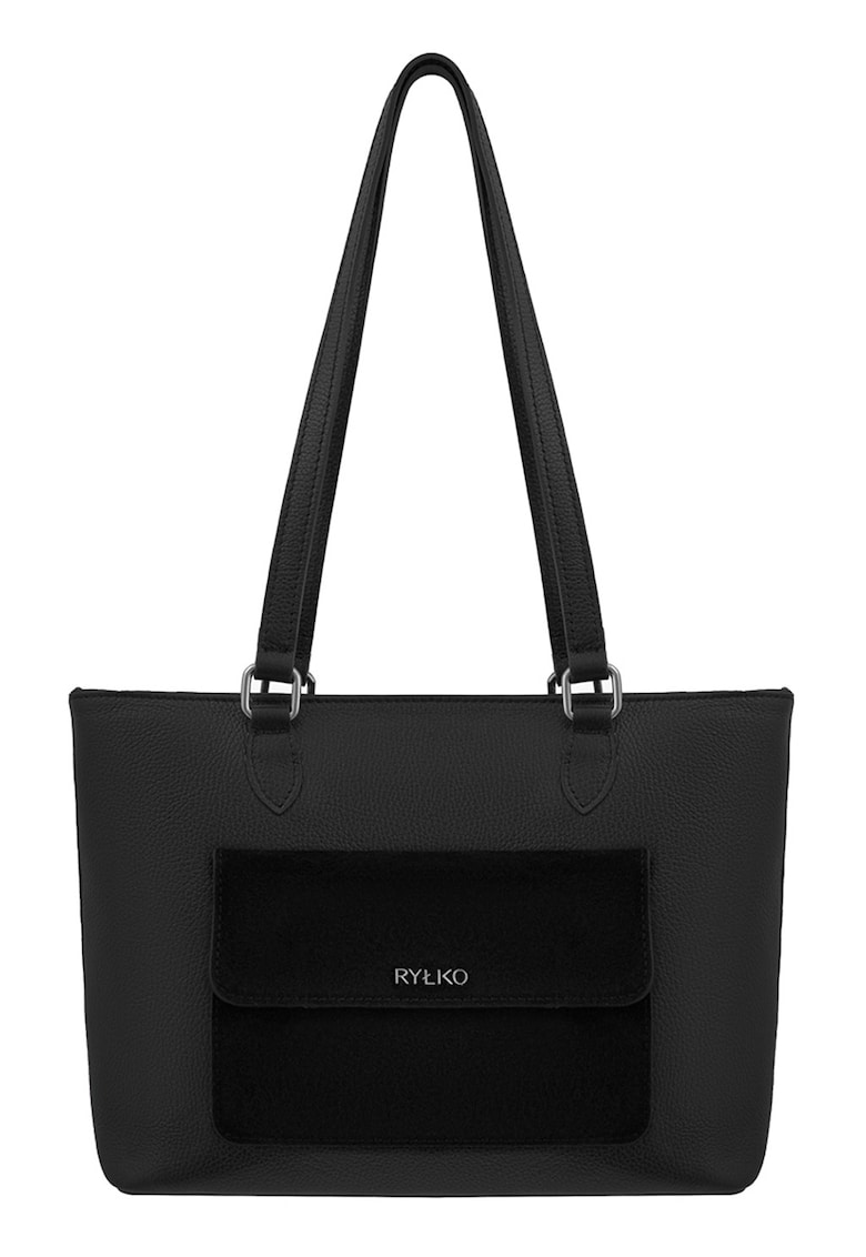 Geanta shopper de piele si piele intoarsa - Negru stins