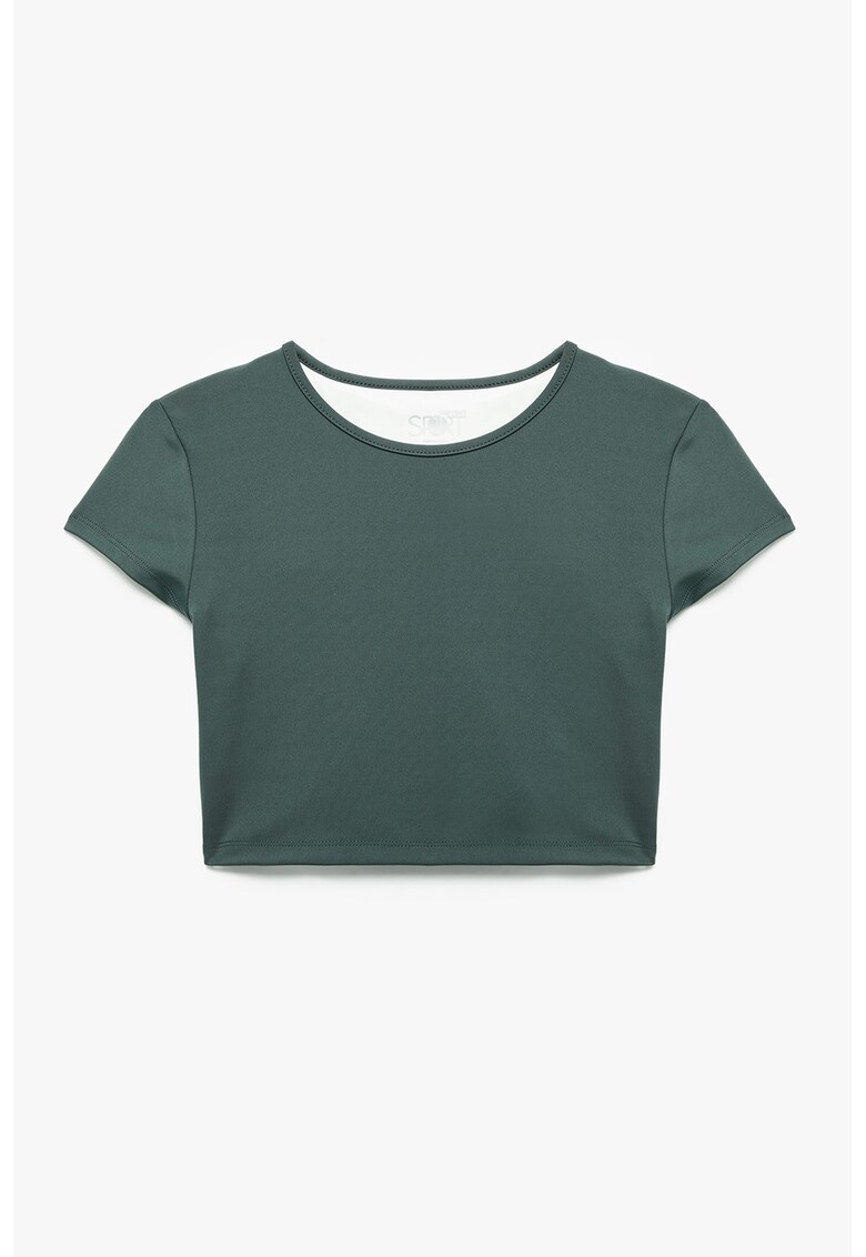 Tricou crop cu decolteu la baza gatului - Verde persan