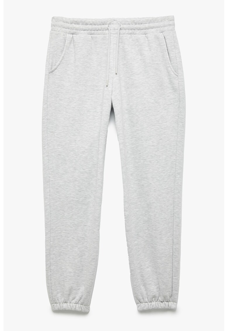 Pantaloni din amestec de bumbac cu snururi - Gri deschis melange