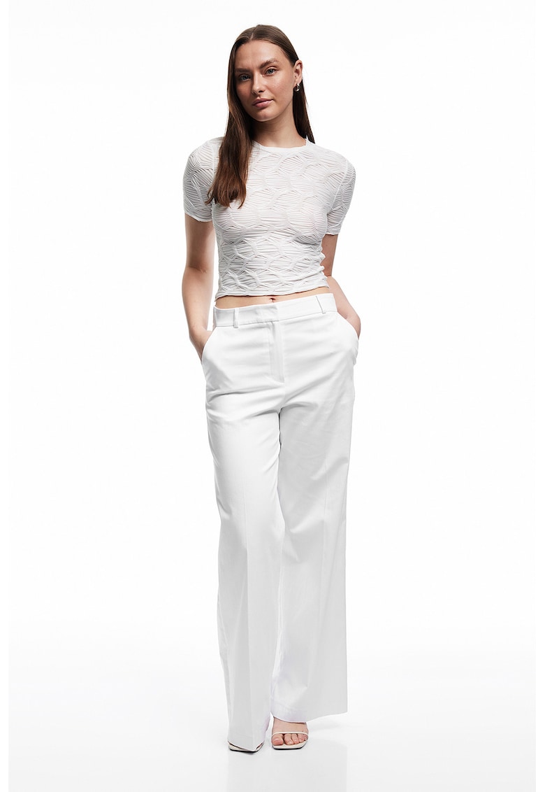 Tricou crop texturat - Alb optic