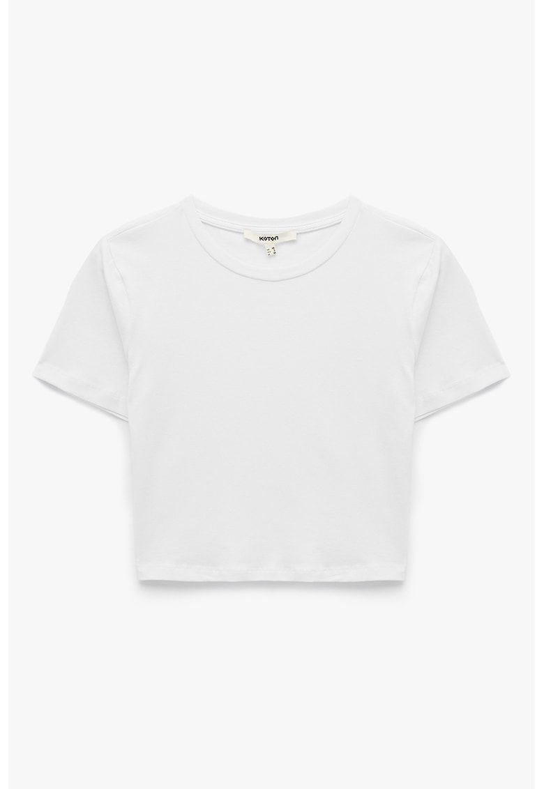 Tricou slim fit cu decolteu la baza gatului - Alb