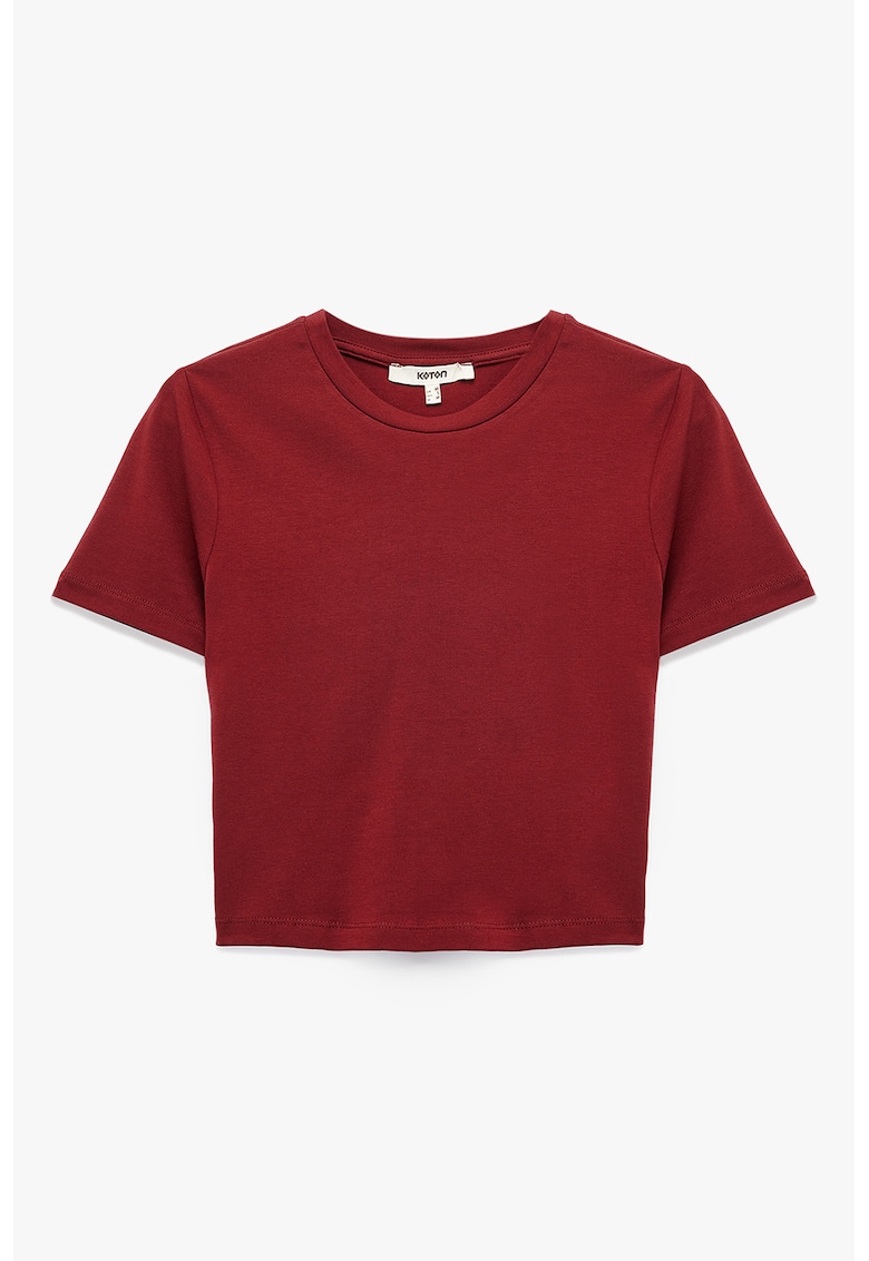 Tricou slim fit cu decolteu la baza gatului - Visiniu
