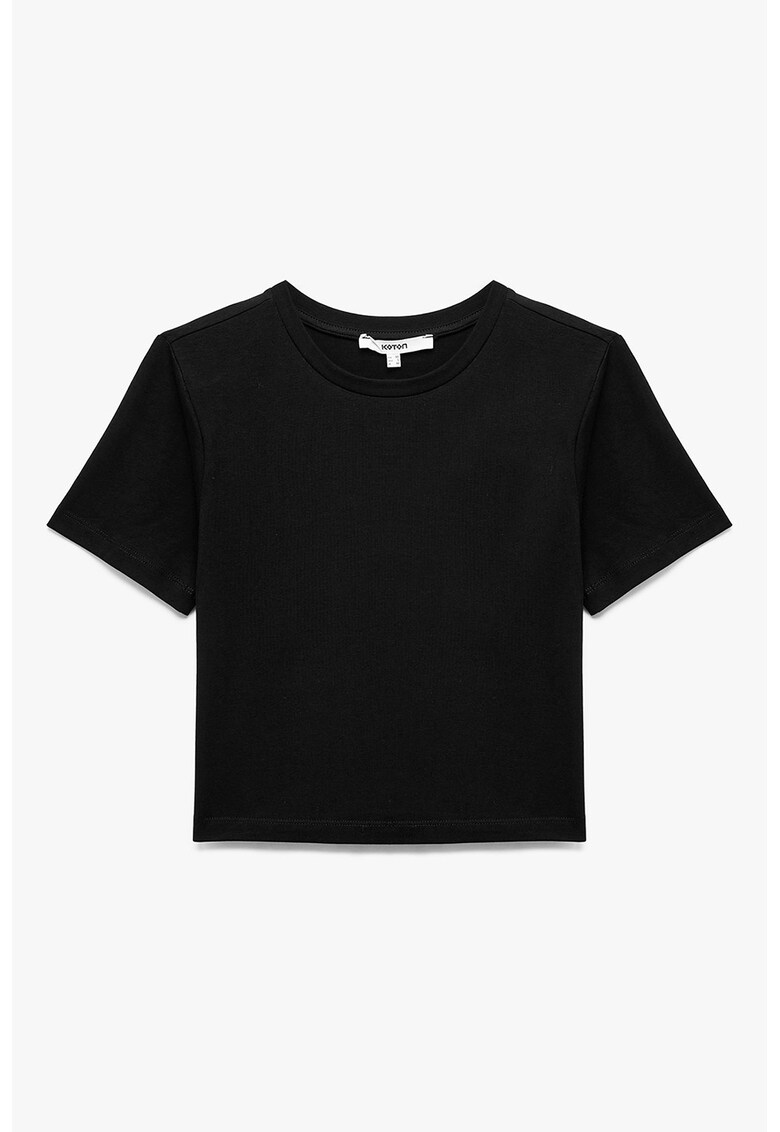 Tricou slim fit cu decolteu la baza gatului - Negru