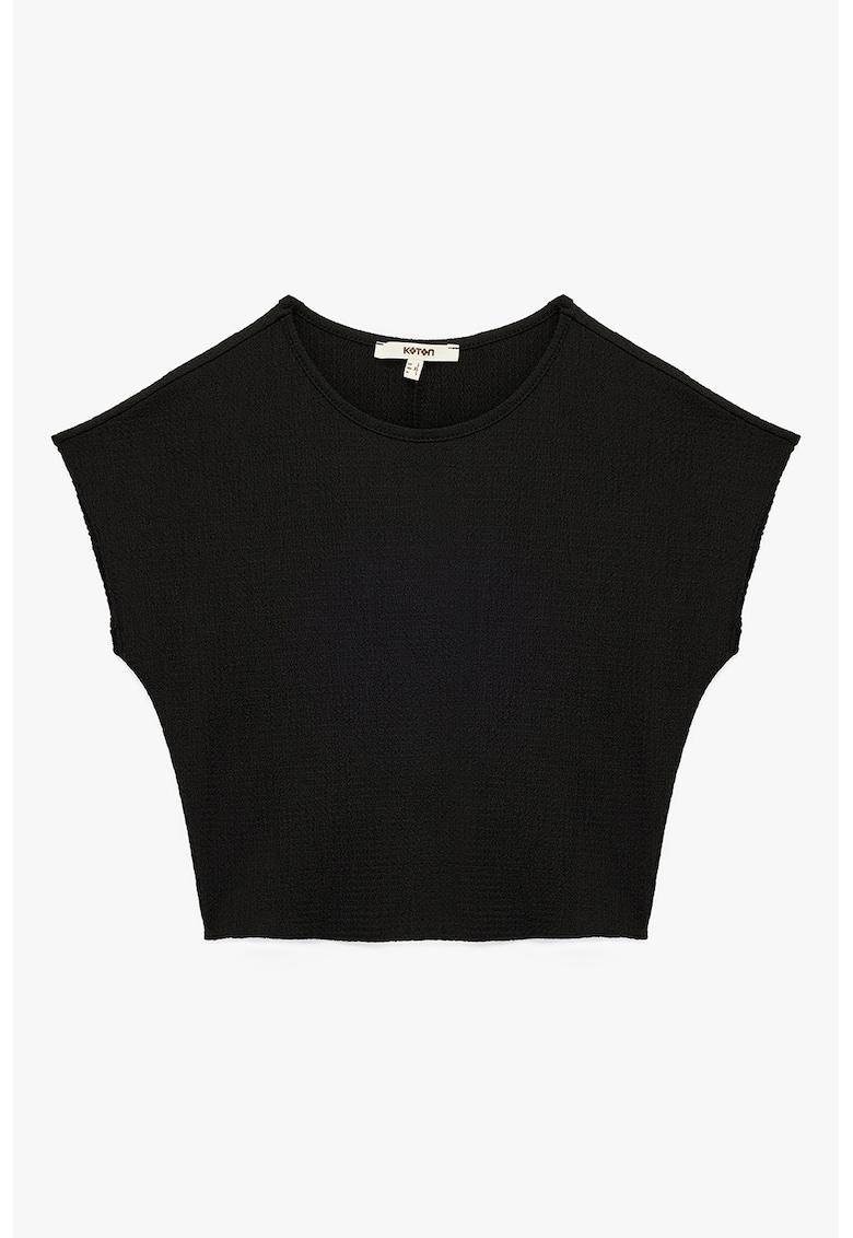 Tricou cu decolteu rotund si model uni - Negru