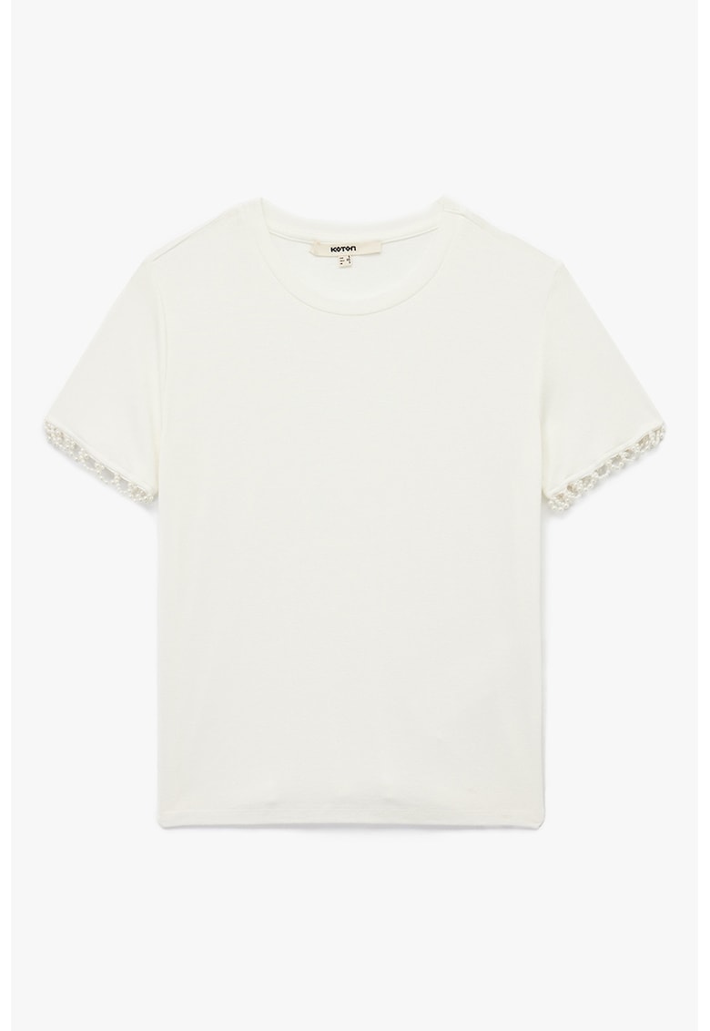 Tricou cu decolteu la baza gatului si aplicatii de margele