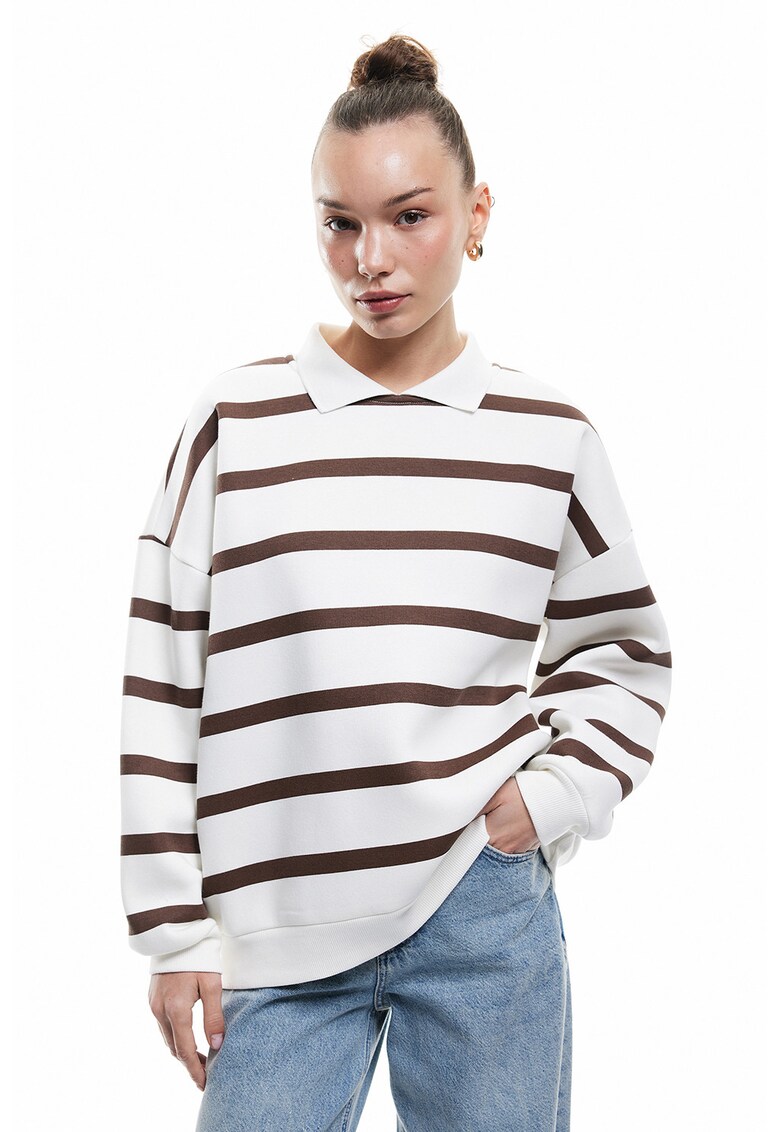 Bluza de trening lejera polo - Alb/Maro inchis