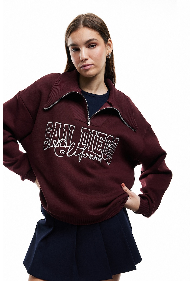 Bluza de trening supradimensionata cu fenta scurta cu fermoar