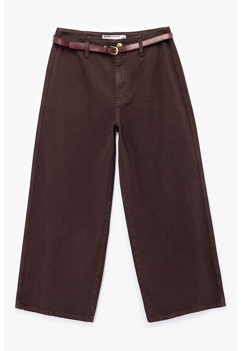 Pantaloni crop cu croiala ampla si curea - Maro inchis