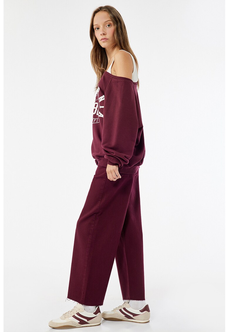 Blugi crop drepti cu talie inalta - Visiniu