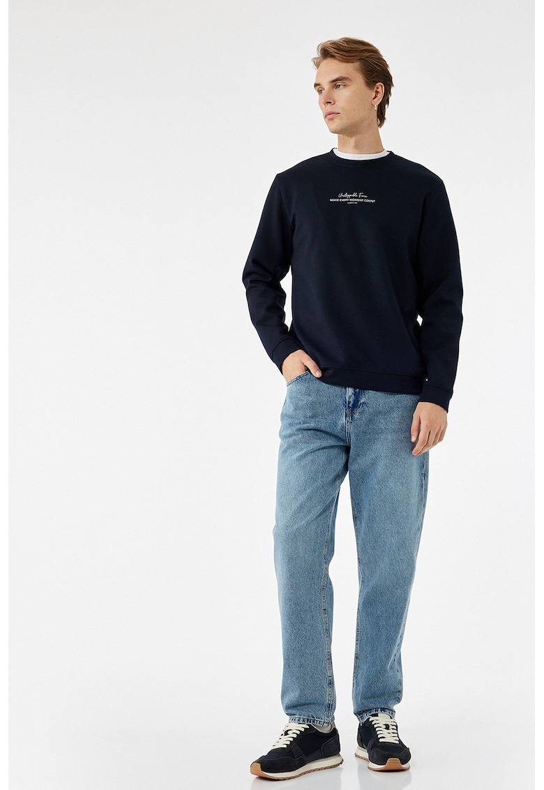 Blugi cu croiala dreapta si talie medie Vintage - Albastru melange