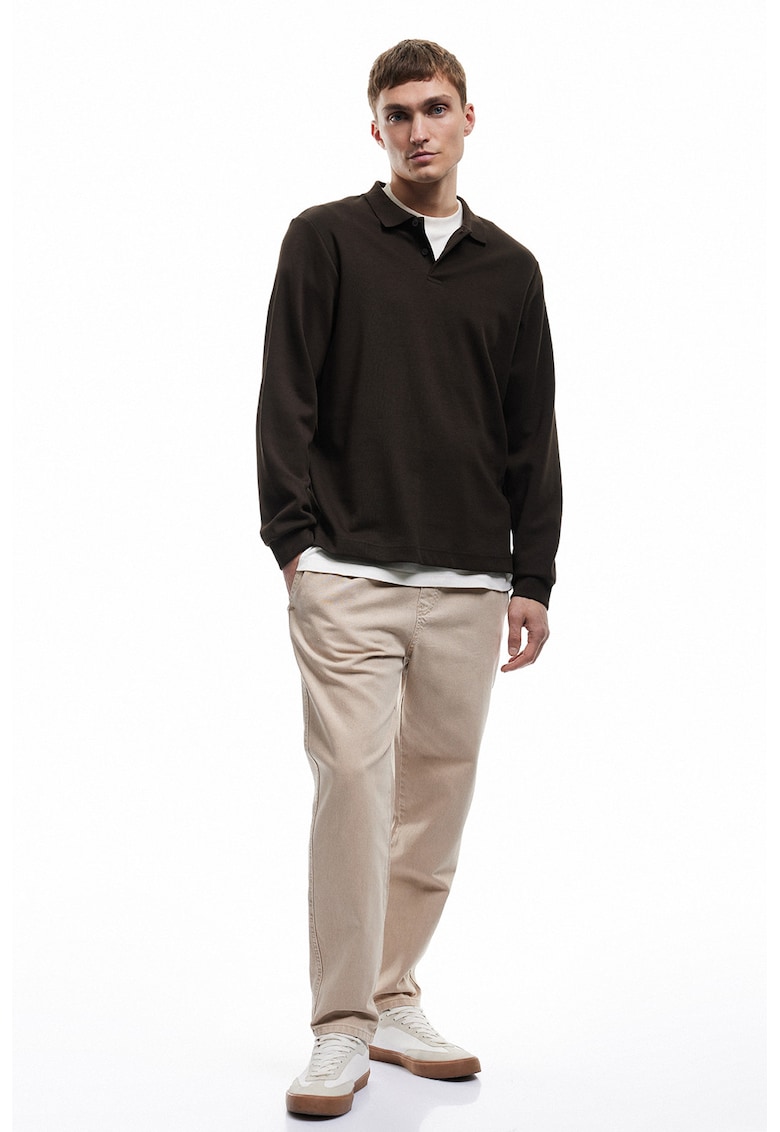 Pantaloni relaxed fit din bumbac cu talie medie