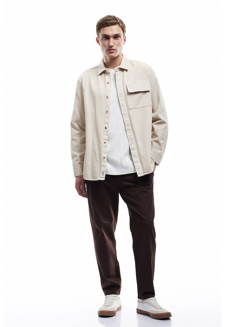 Pantaloni relaxed fit din bumbac cu talie medie