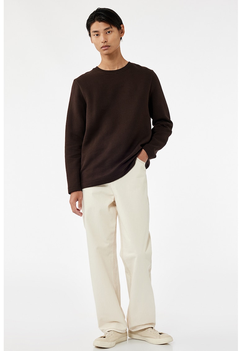 Pulover din amestec de bumbac cu model uni