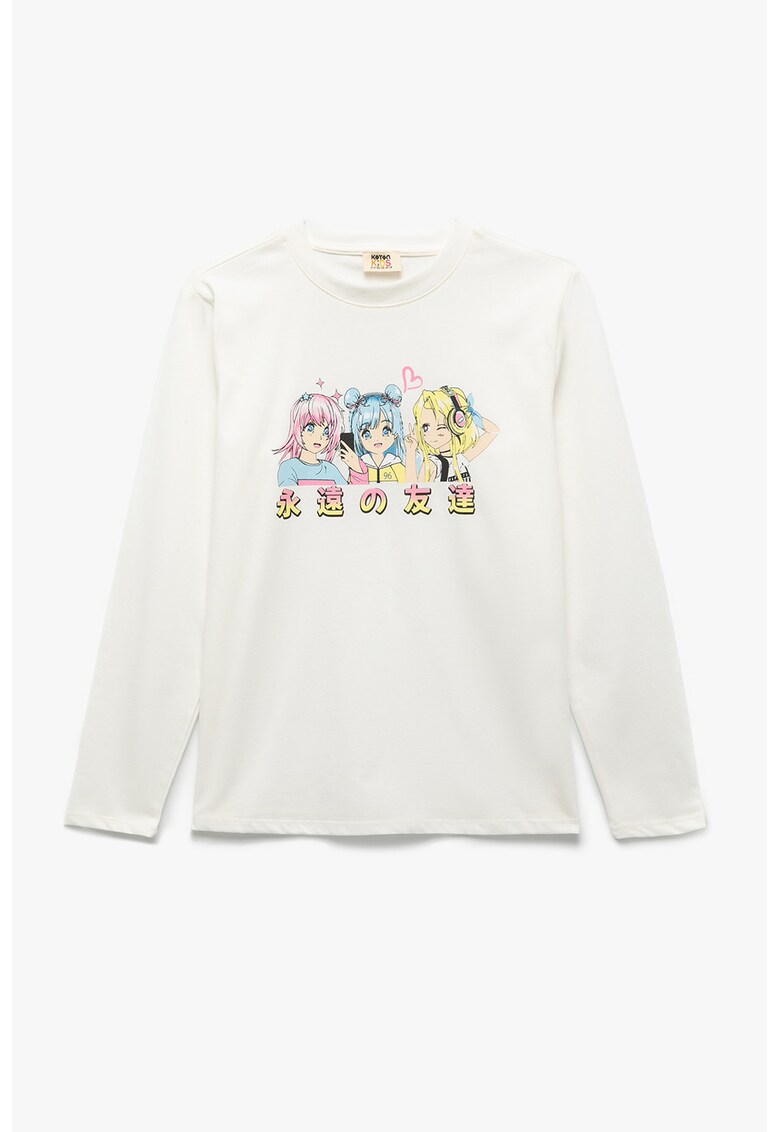 Bluza cu decolteu la baza gatului si imprimeu