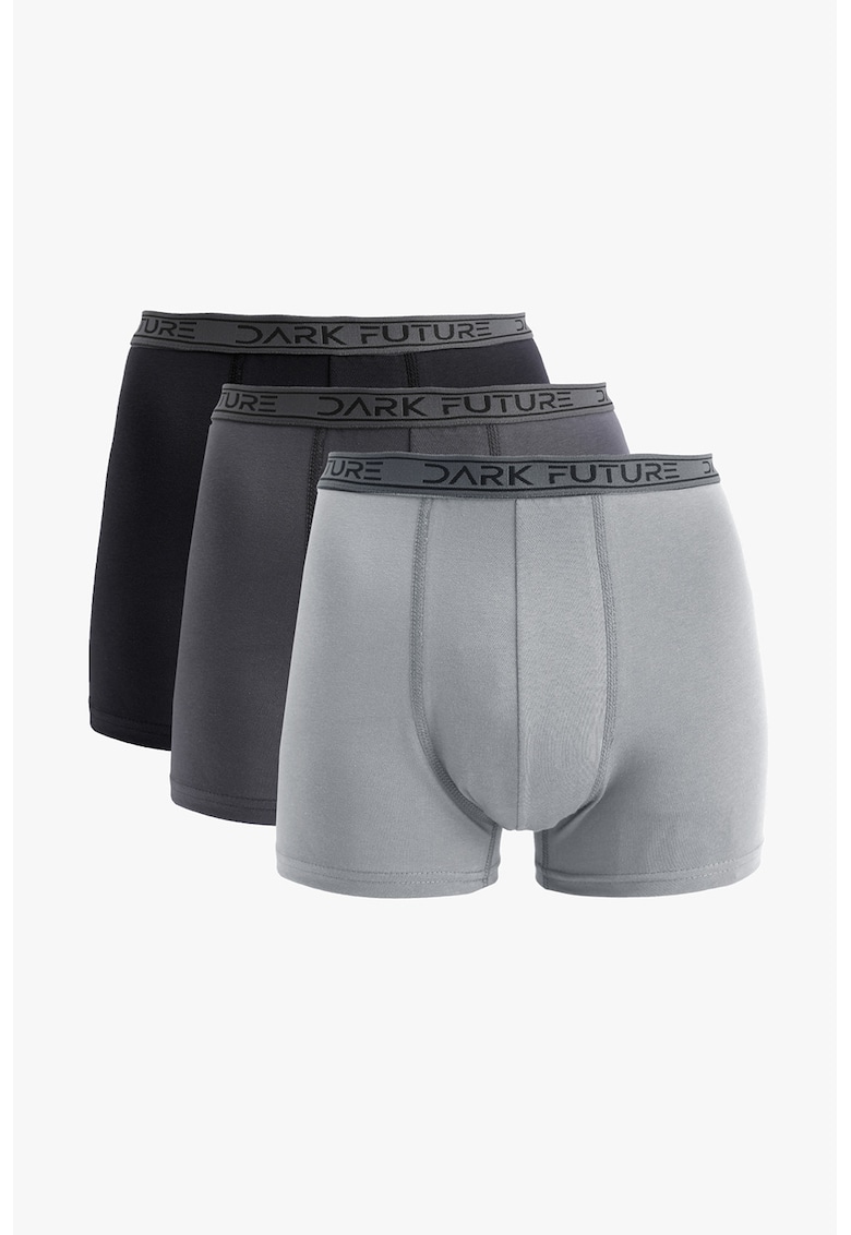 Set de boxeri cu banda in talie cu imprimeu text - 3 perechi