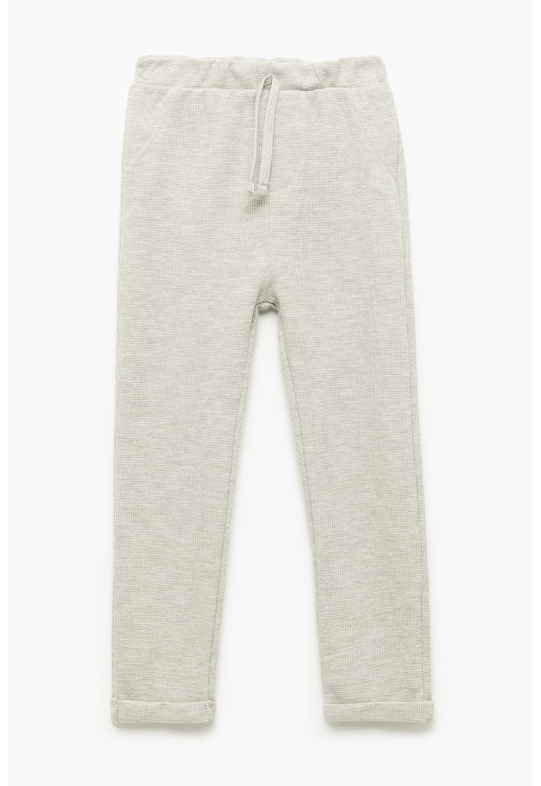 Pantaloni lungi din bumbac cu snur de ajustare - Alb fildes/Gri
