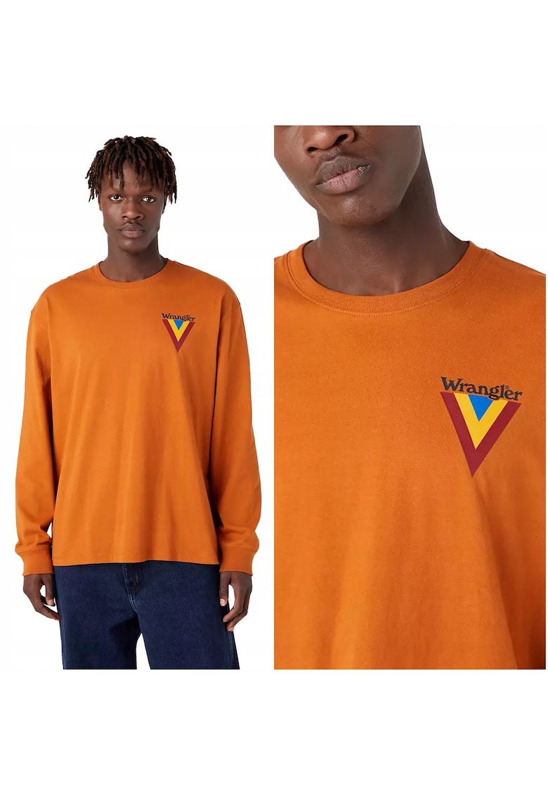 Tricou Cu Maneca Lunga Barbati - Chest Logo Tee - Regular Fit - 100% Bumbac - Confortabil - Respirabil - Material Elastic - Ideal Pentru Zi Cu Zi - Maro