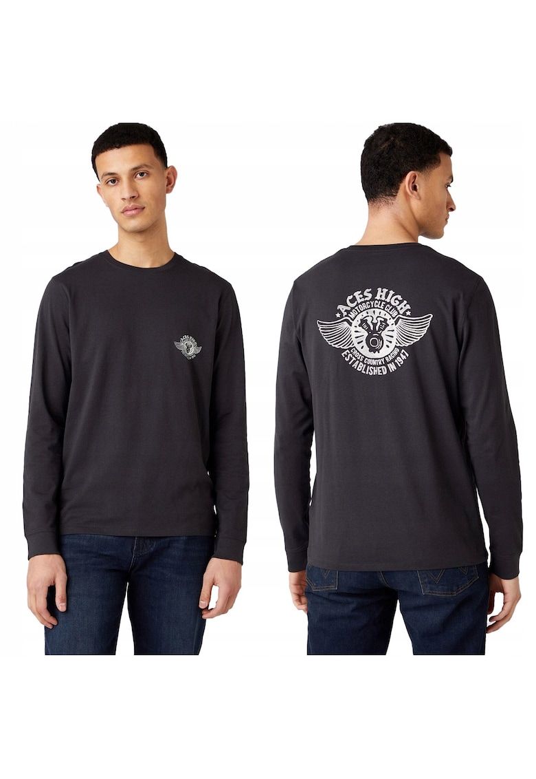 Tricou Cu Maneca Lunga Barbati -  Ls Biker Tee - Regular Fit - 100% Bumbac - Confortabil - Respirabil - Material Durabil - Elastic - Ideal Pentru Zi Cu Zi - Negru