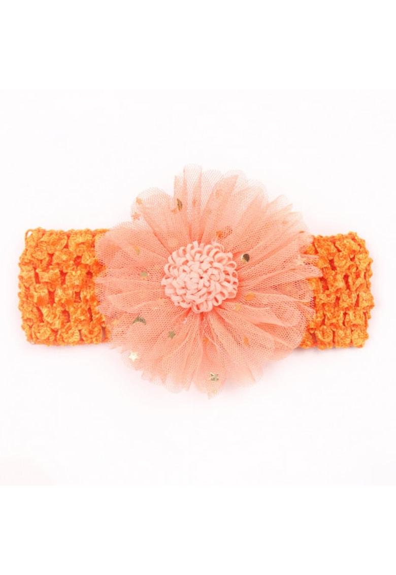 Bentita lata Model AL 18047 cu floare dantelata - Fete - Textil - 6-12 luni - Portocaliu