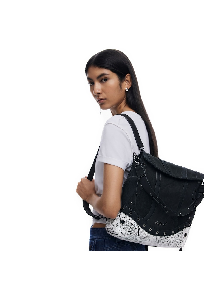 Geanta si rucsac - 2 in 1 - de dama - de mana si umar - seria Snake Patch Jersey - Negru