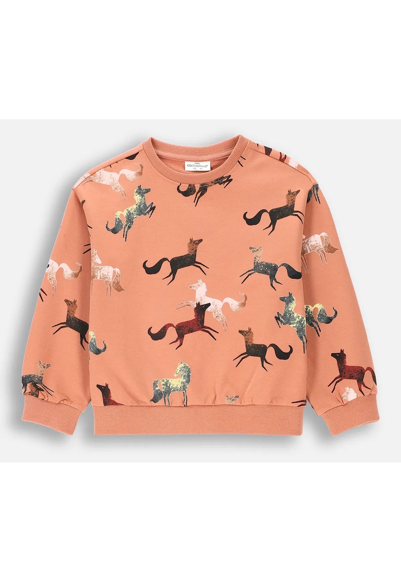 Bluza Rodeo Girl Kids - imprimeu cai - rotond - bumbac - pentru fete