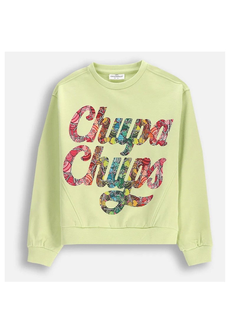 Bluza fetite - verde lime - bumbac - cu inscriptie colorata