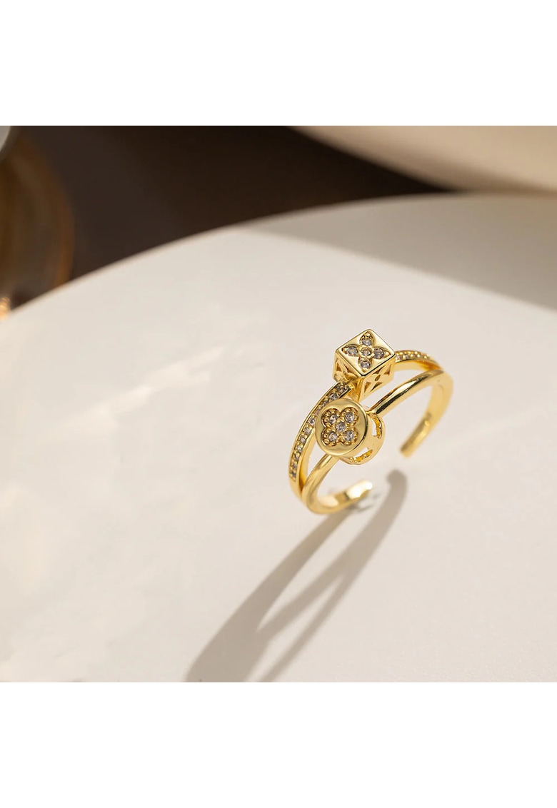 Inel auriu - reglabil - din otel inoxidabil - suflat cu aur 18k - cu pietre din zirconiu - Oddny C8