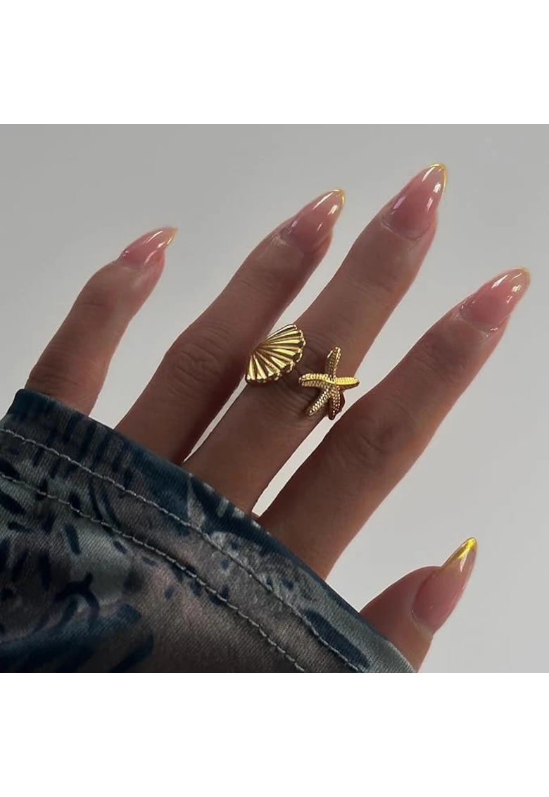 Inel auriu - reglabil - din otel inoxidabil - suflat cu aur 18k - cu motive marine - Ofelia C8