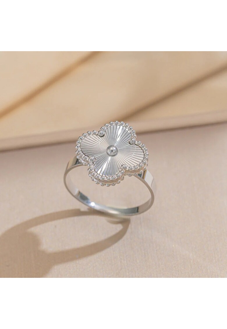 Inel argintiu - reglabil - din otel inoxidabil - suflat cu aur 18k - forma de trifoi stilizat - Oktavia C8