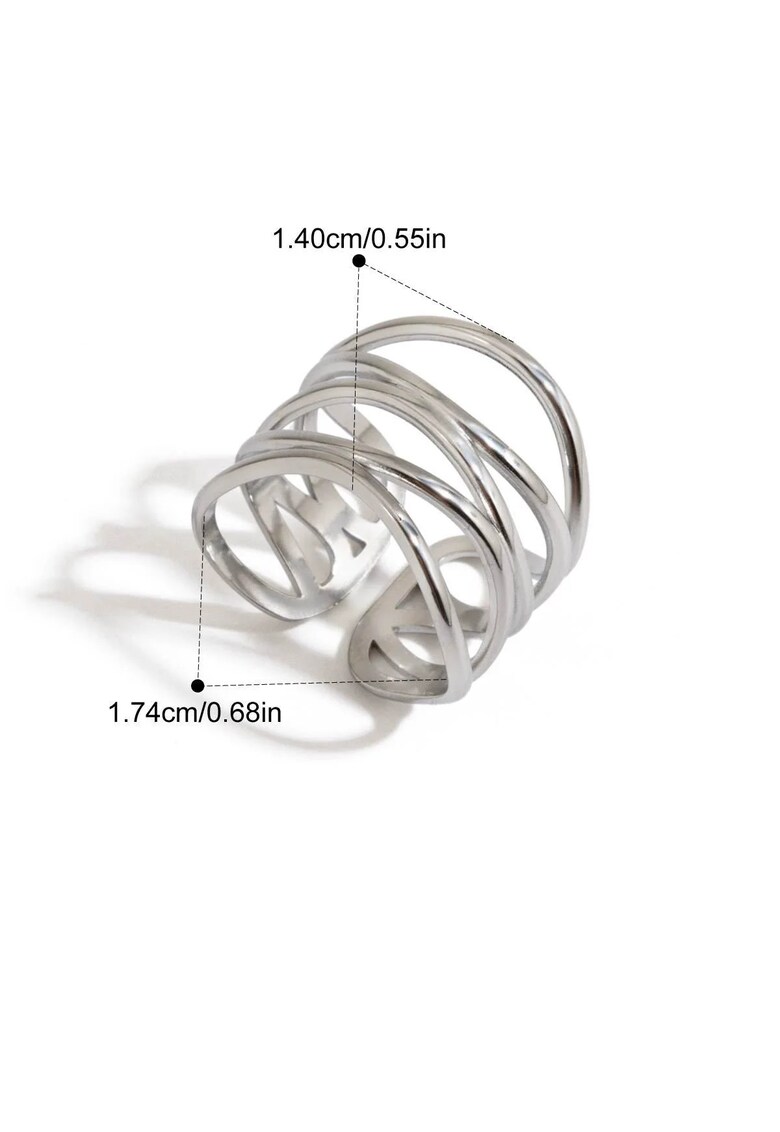 Inel argintiu - reglabil - din otel inoxidabil - suflat cu aur 18k - cu straturi multiple - Oliwia C8